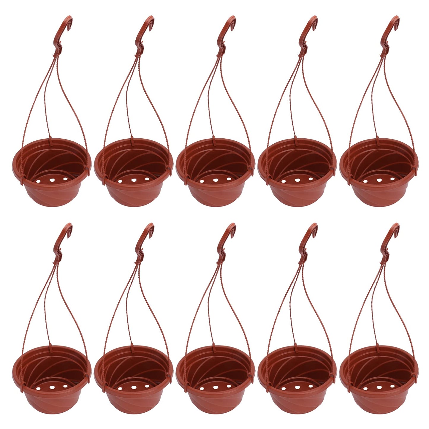 10 Sets Plastic Hanging Planters with Drainage Holes and Detachable Hooks - 6.7 Inch Small Hanging Flower Pots for Indoor Outdoor Plants, Windows, Balconies, and Garden Fences
