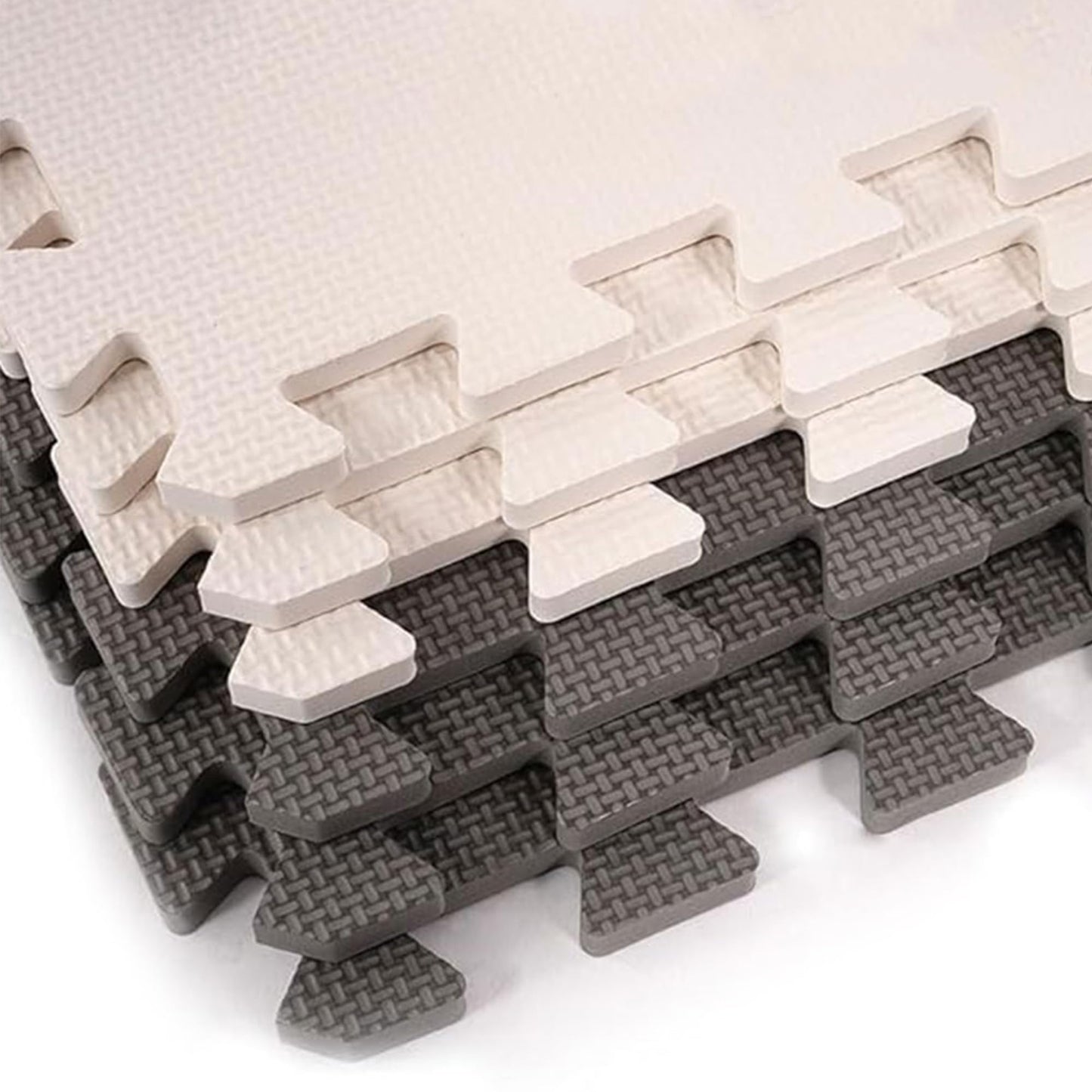 BalanceFrom 16-Pack 12x12 Inches EVA Interlocking Foam Play Tile Mat, Cream/Gray/Beige – 0.4-Inch Thick Non-Slip Puzzle Flooring for 16 Square Feet in Playroom, Nursery, or Playpen at Home