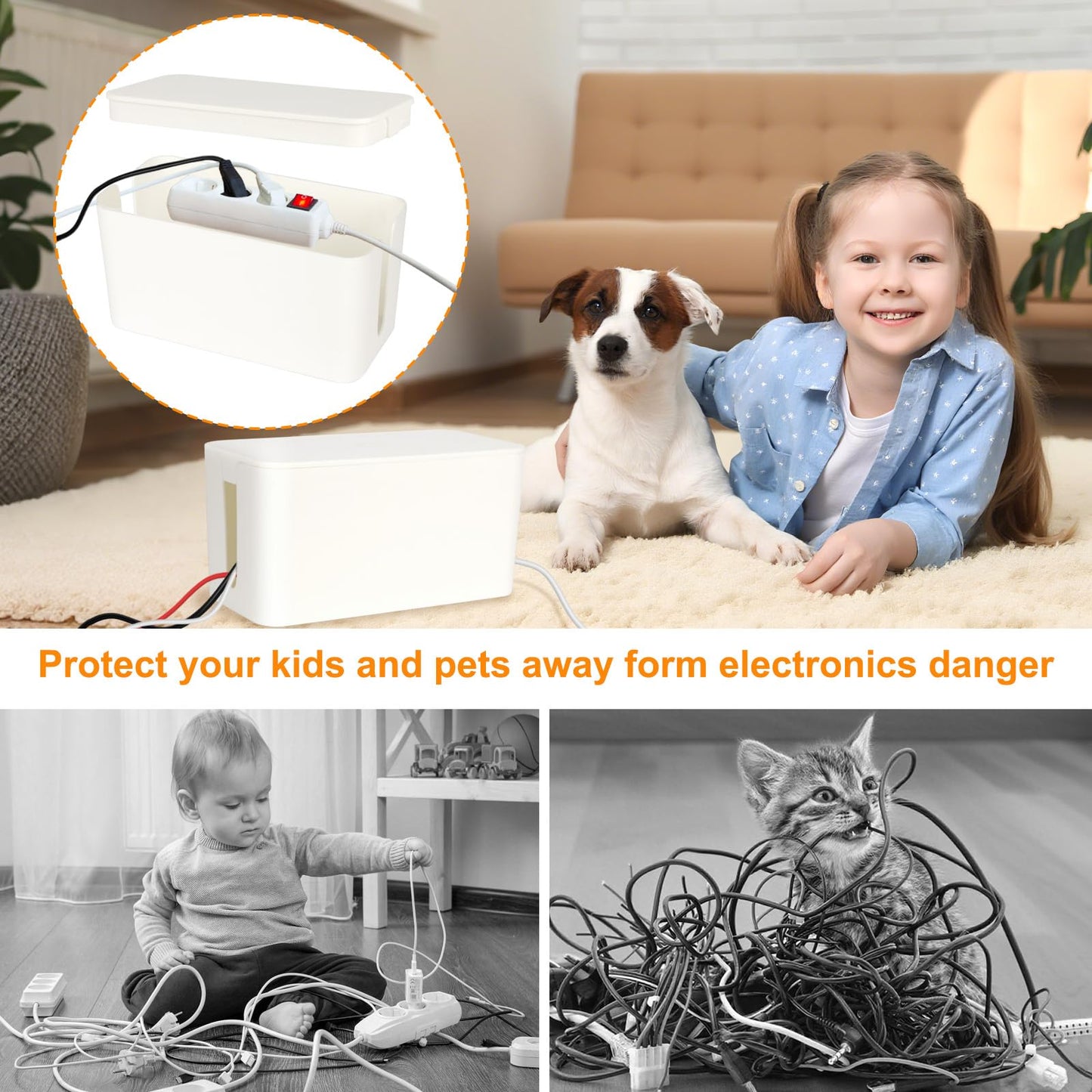 Resulzon Mini Cable Management Cord Cover Wire Hider Box Concealer Organizer Protector System for Home Theater Entertainment Center Office School (Mini, White)