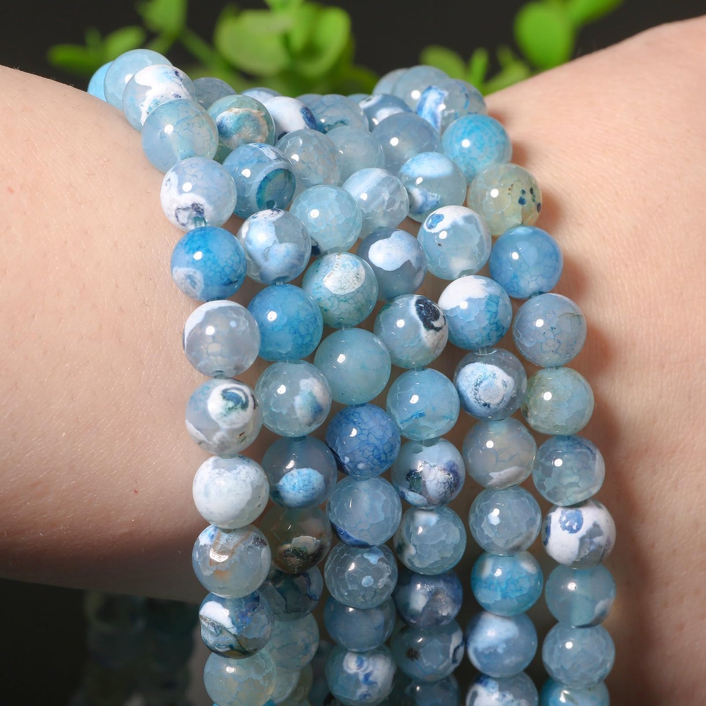 6mm Blue Fire Dragon Pattern Natural Stone Beads Round Loose Beads for Jewelry Making Yochus DIY Beads Bracelet Necklace