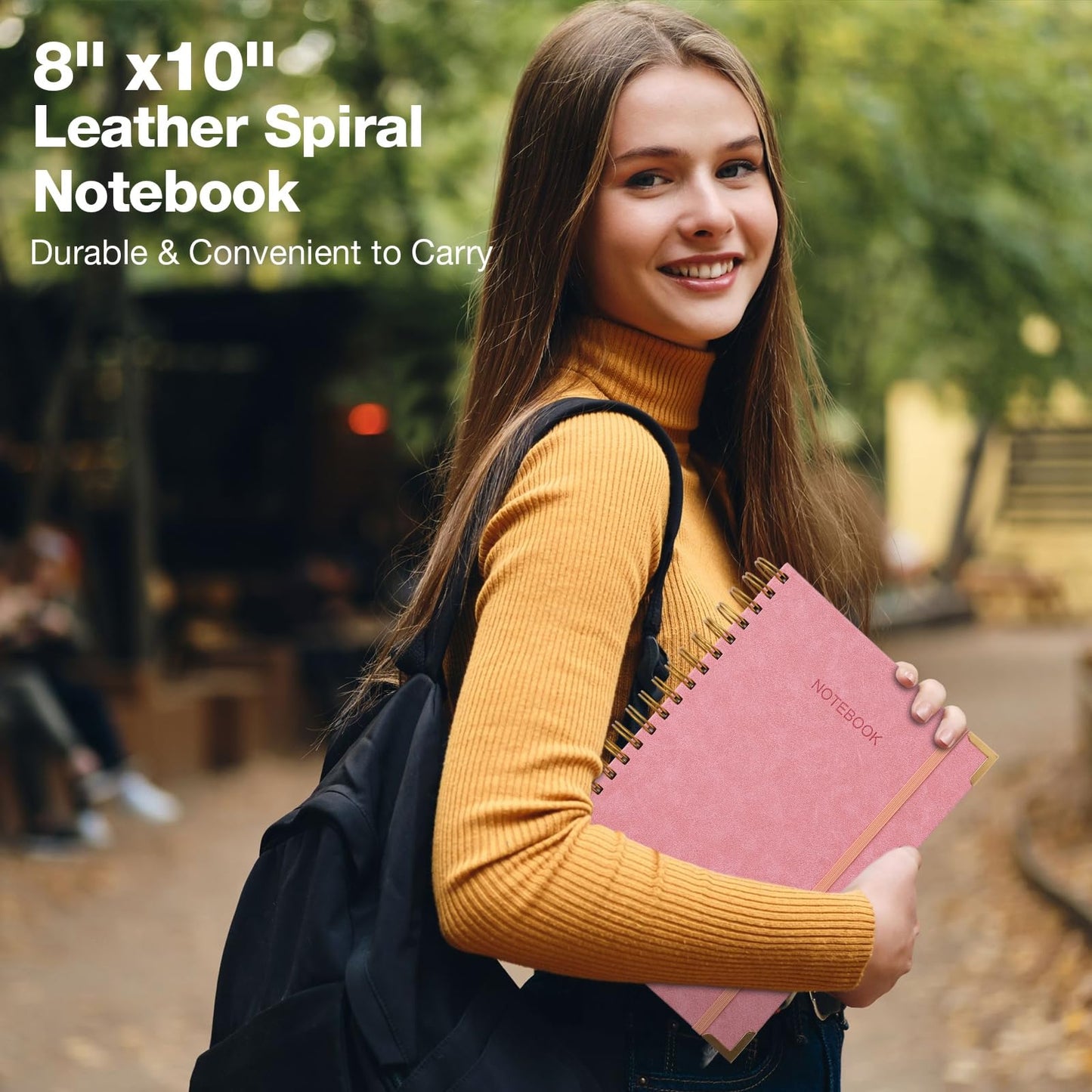 College Ruled Notebook, Spiral Notebook, Leather Hardcover Notebook Journal for Women Men, 5 Subject Notebook with Dividers, Journaling Notebooks for Work School, B5 Lined Notebook, 8" x 10", Pink