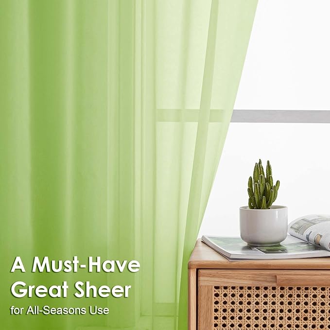 OVZME Sheer Curtains 63 inch Length 2 Panels Set for Bedroom Living Room, Soft Airy Elegant Light Filtering Sheer Curtains, Dual Rod Pocket Window Drapes, Each 42W x 63L Inches, Lime
