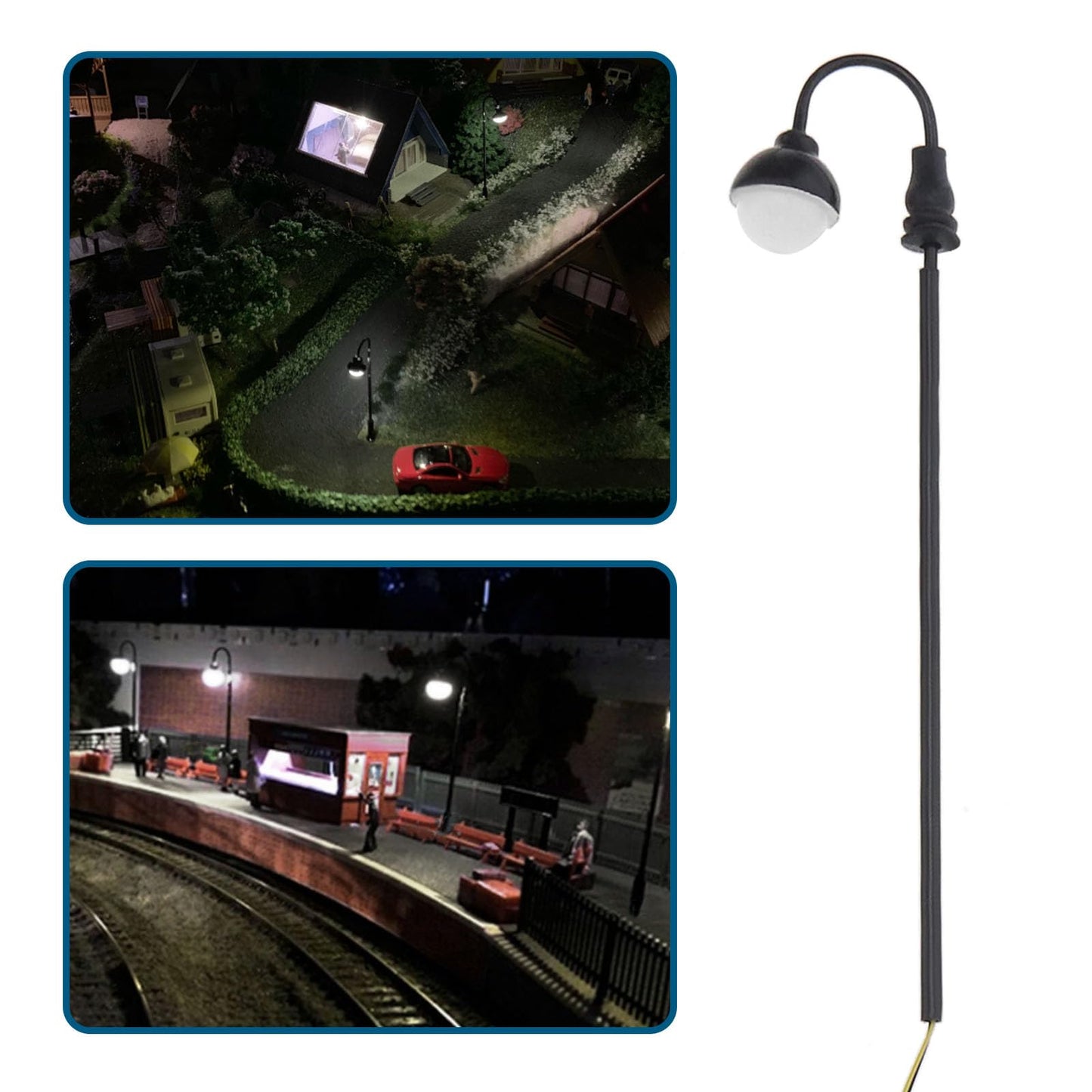 ECSiNG 10pcs 1:100 Railway Train Model Lamp Column LED Track Street Light 3V 77mm Compatible with HO Scale Compatible with OO Scale, Warm White Light