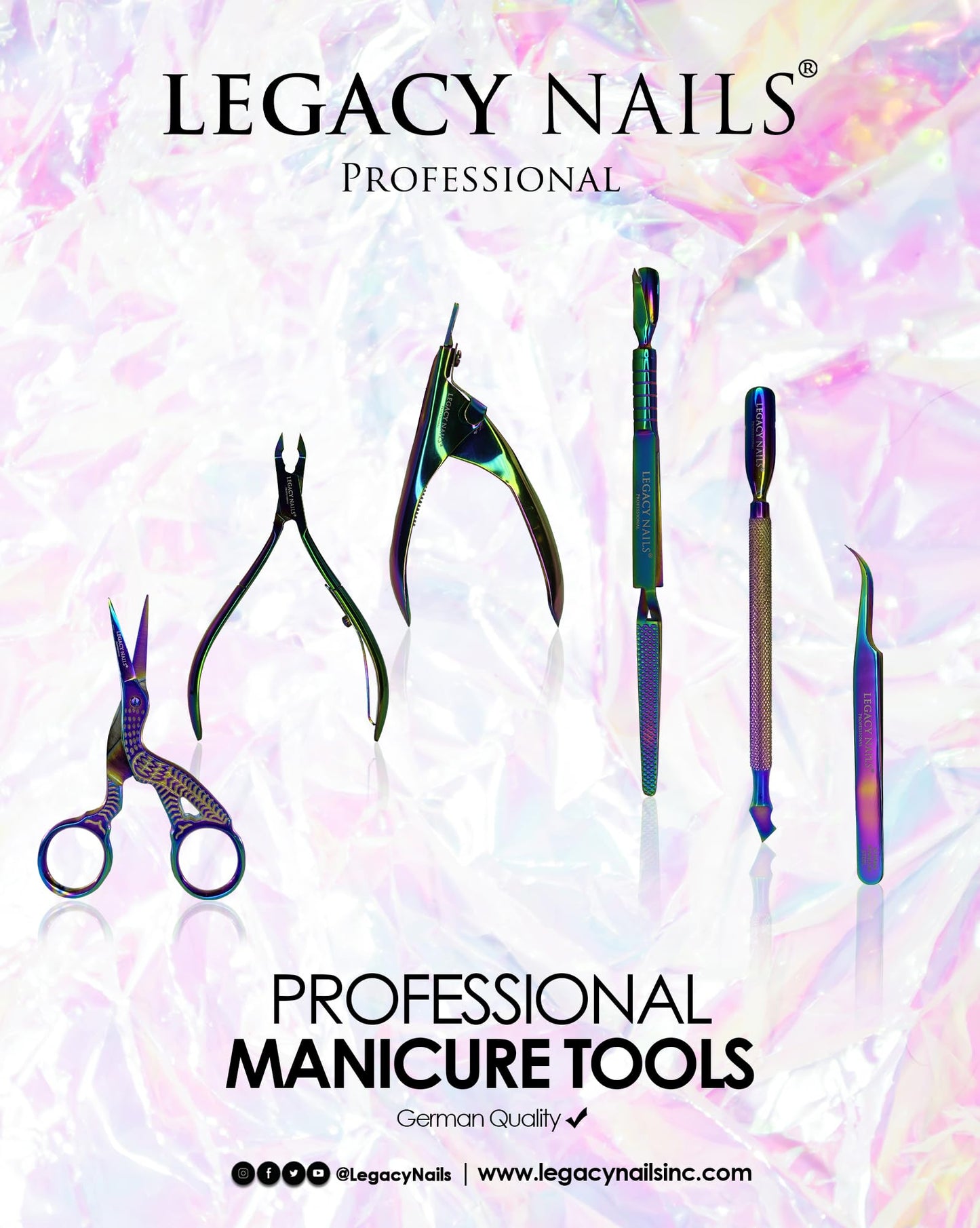 Legacy Nails Professional MULTICOLOR DUAL CUTICLE PUSHER & REMOVER in Stainless Steel - Sharpened-spoon shape - Sharp-pointed shape