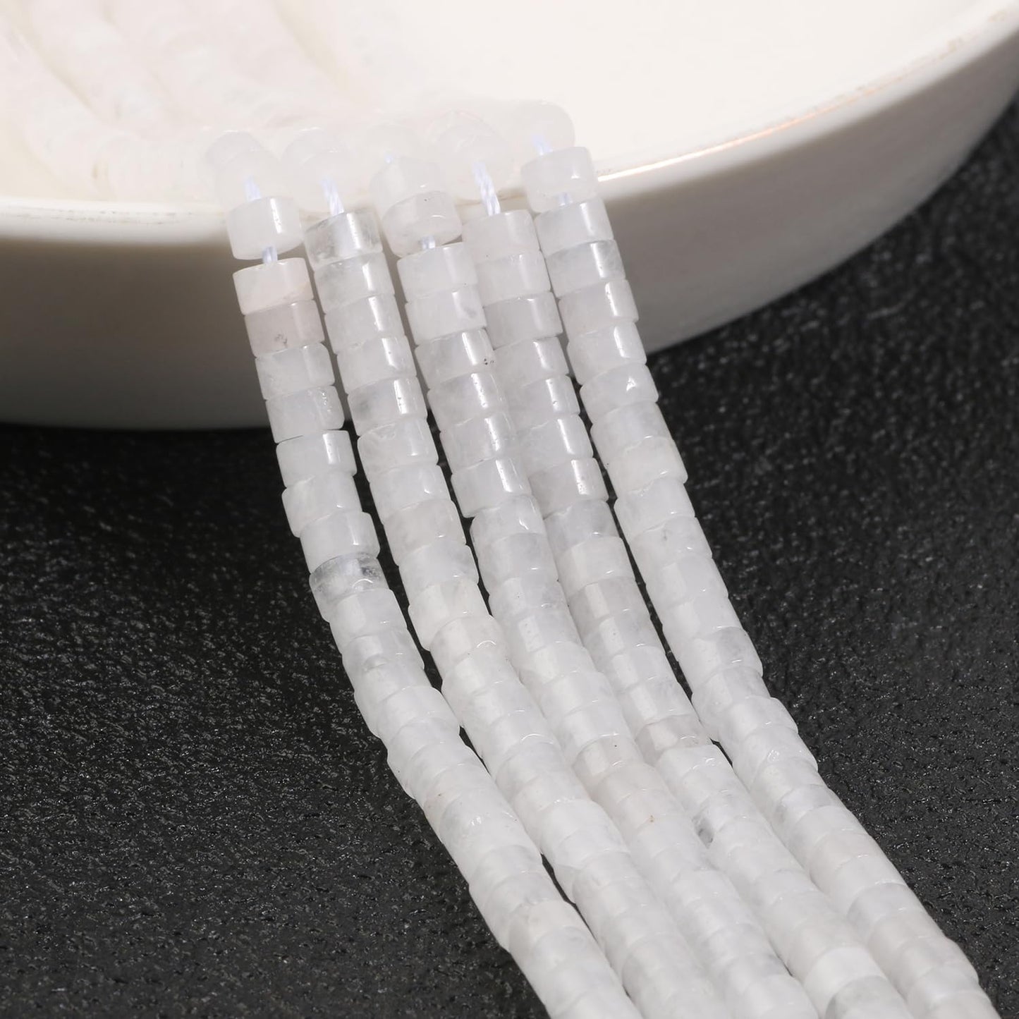 NITOPUPU 150Pcs 4×2mm Natural White Jade Spacer Stone Beads for Jewelry Making Supplies, Loose Semi Flat Round Gemstone Tube Beads for Bracelets DIY Crafts