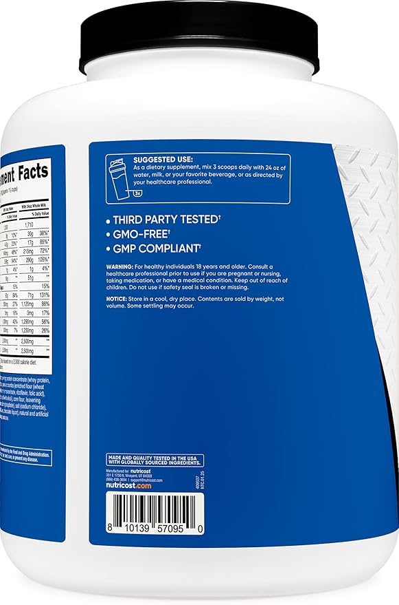 Nutricost Mass Gainer Cookies N Cream Flavor, 6.9 LBS, 50 Grams of Protein Per Serving - Non-GMO