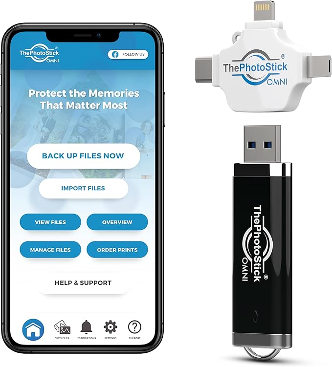 ThePhotoStick® Omni 128GB (2 Pack) - Photo & Video Backup and Transfer | Digital File Organizer | USB & Multiport Connection for Phones, Tablets and Computers | Portable Memory | External Storage