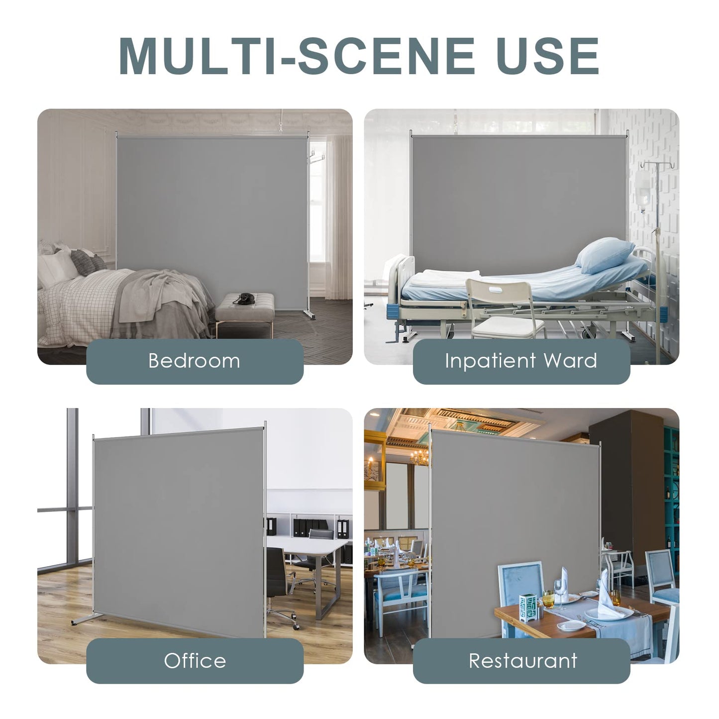 RANTILA Single Large Panel Room Divider, Privacy Screen for Office, Partition Separators, Freestanding Divider 71''W x 69.5''H, Grey