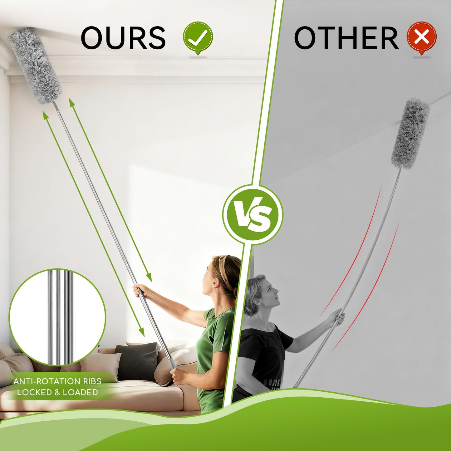 MimAuto 100-inch Duster with Extension Pole, 9-in-1 Cobweb Duster Kit Includes Spider Web Brush & Flat Gap Cleaner for High Ceiling, Fan, Under Appliances, Car, Home Deep Cleaning
