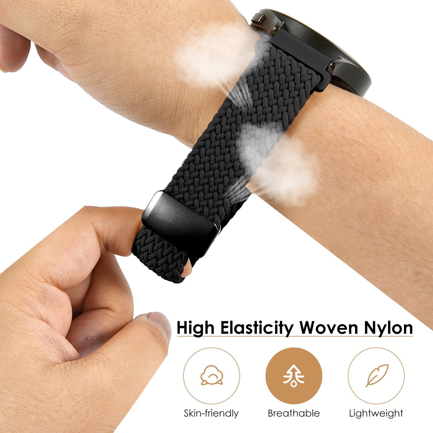 SIMYYO Nylon Magnetic Bands Quick Release Braided Nylon Watch Bands Stretchy Sport Replacement Strap for Men and Women 18mm 19mm 20mm 22mm