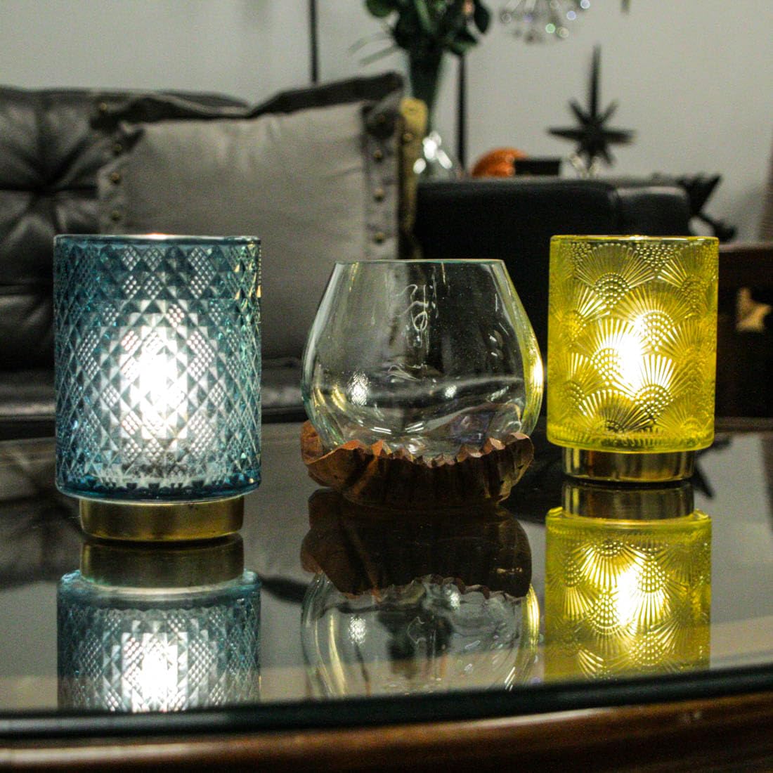 Blown Molten Glass and Carved Wood Hands Decorative Bowl, Vase, and Terrarium, 5 Inches High