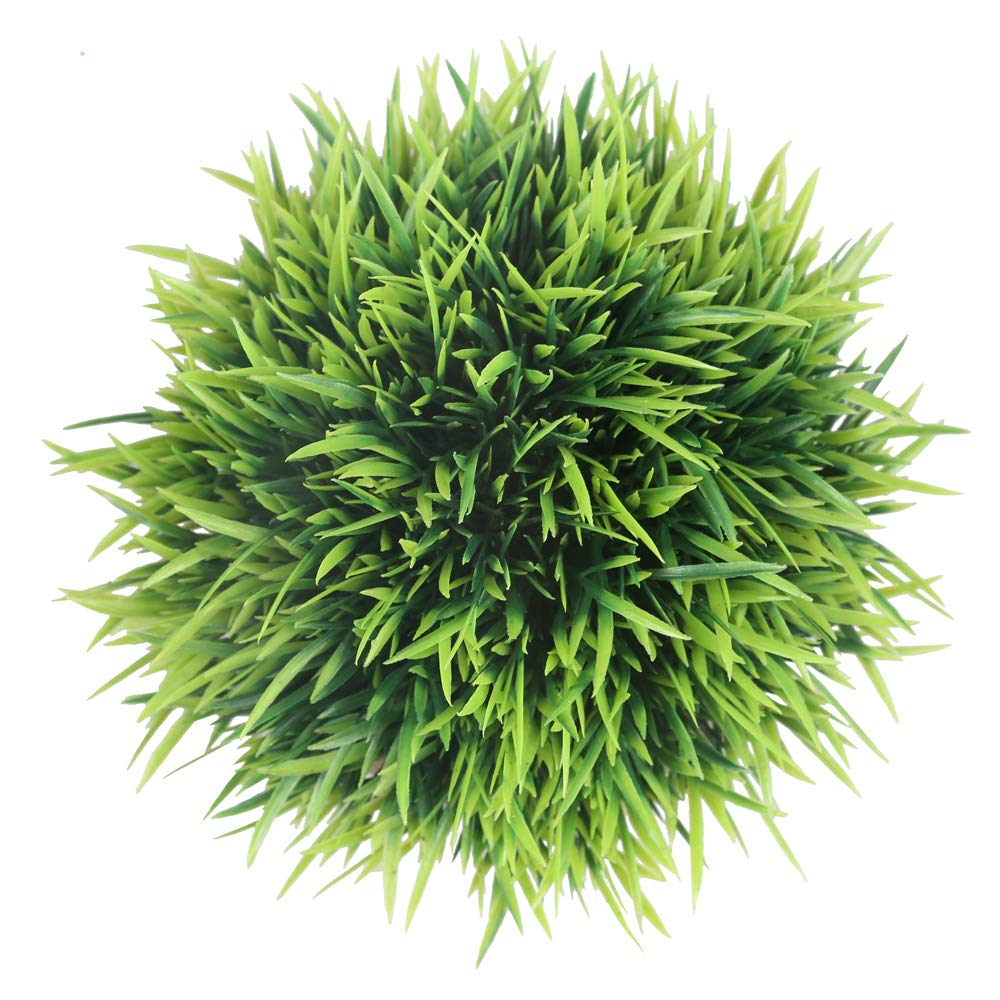 Svenee Mini Artificial Plants, Plastic Fake Green Grass Faux Greenery Topiary Shrubs with Grey Pots for Bathroom Home Office Décor, House Decorations (2)