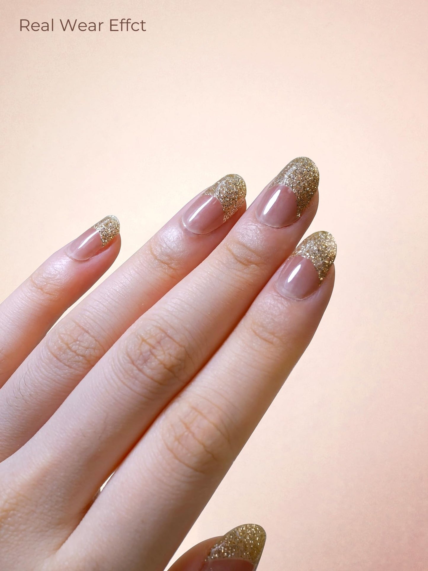 Beaolata Real Gel Nail Strips (No UV Light Needed) - 44Pcs Salon Quality Nail Stickers - Long Lasting Polish Wraps for Women, Easy Apply & Remove (Gold Haze
