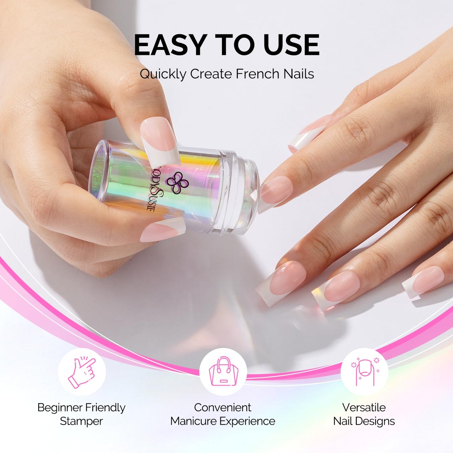 MelodySusie Nail Stamper Kit, 2 Sets Silicone French Tip Upgrade Stamp Tool MelodySusie Press-On Nails Short Square White French Tips