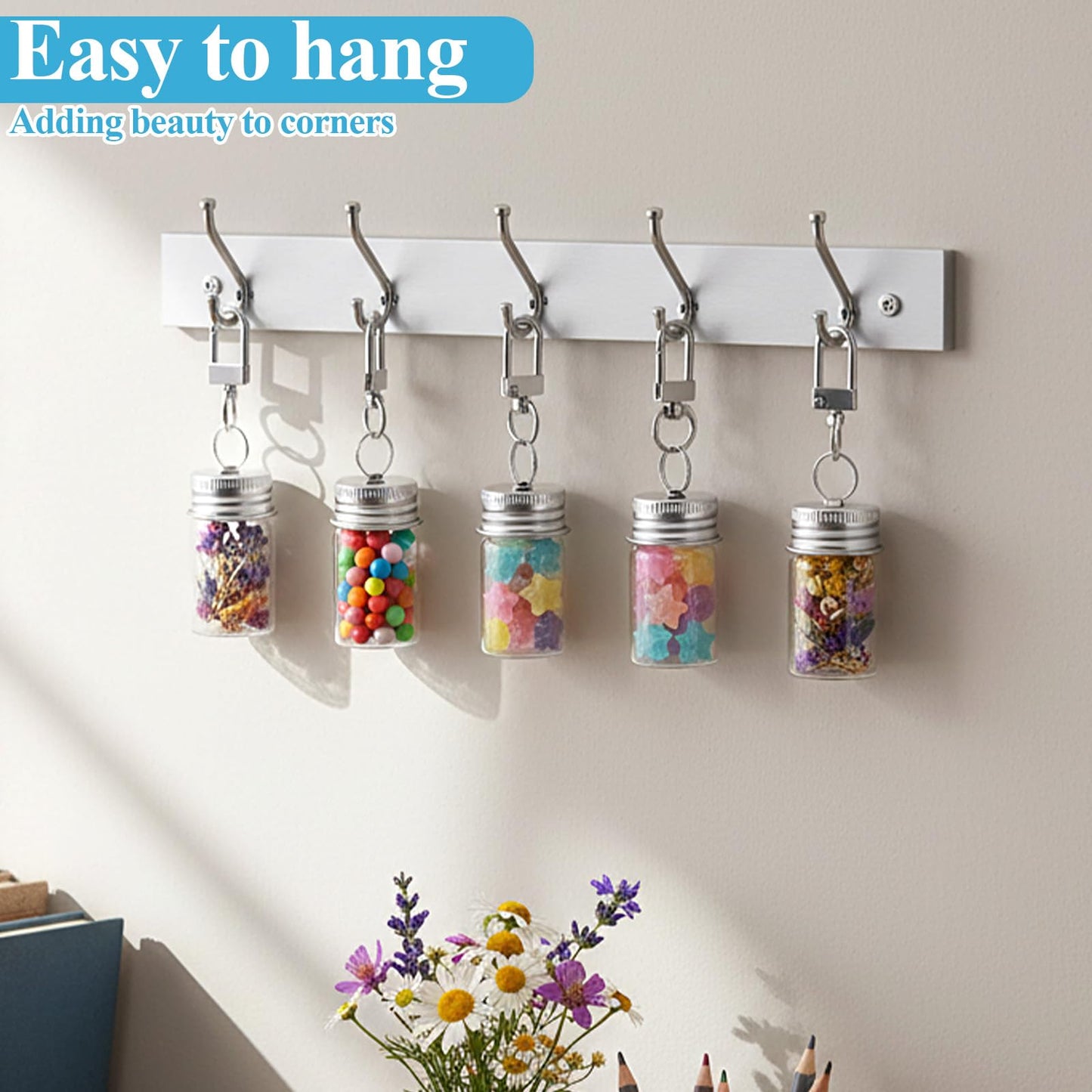 Yuanan 30 PCS Mini Keychain Seasoning Bottles with Lids, 7ml Glass Spice Containers Glass Wishing Bottle Empty Tiny Glasses Jars Mini Message Glasses Bottle for Travel, Outdoors, Lunchboxes, Camping