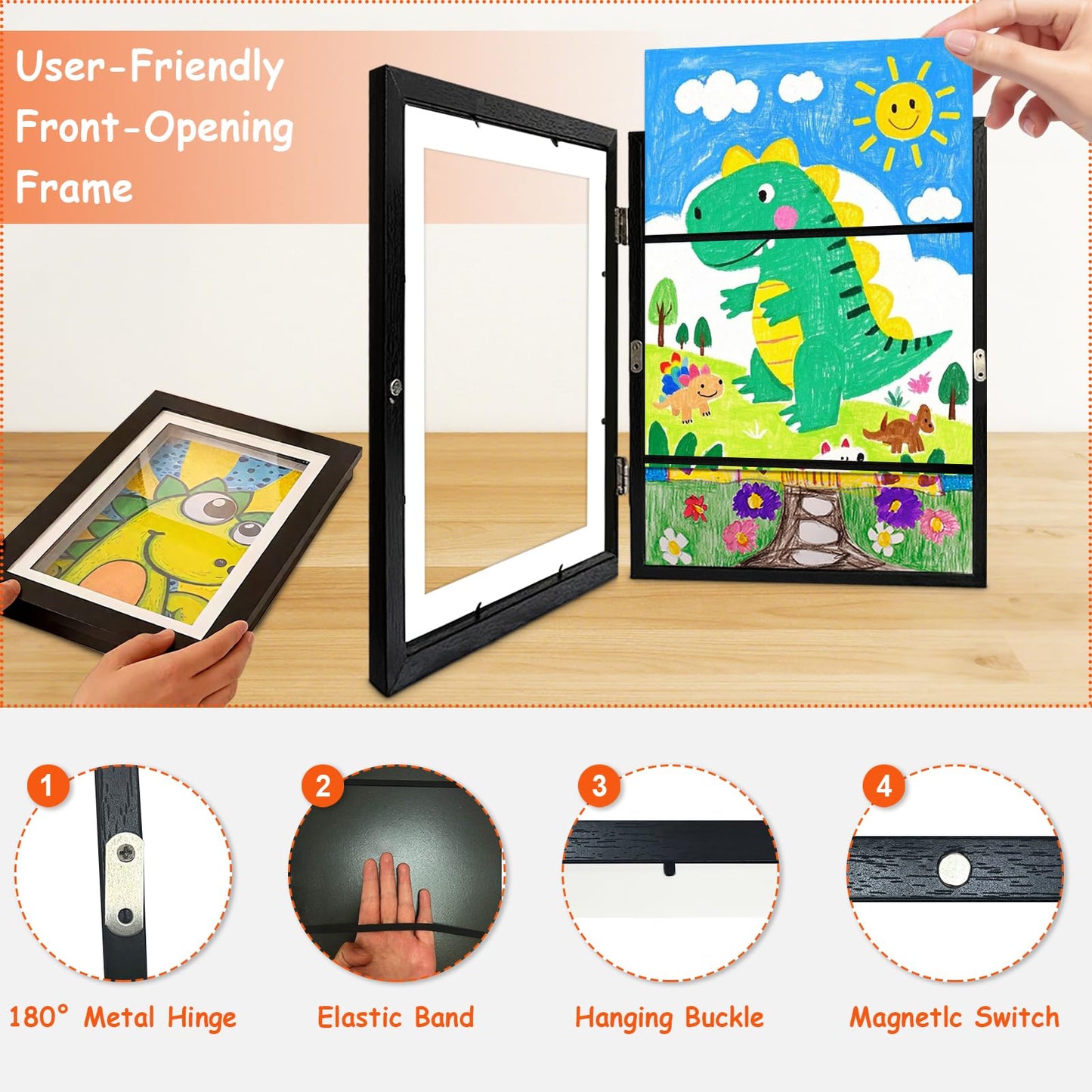(2-Pack) Kids Art Frames Changeable, 8.5x11 Front Opening Kids Artwork Frames for Wall, Black Artwork Display Holds 150 Pcs for 3D Picture, Art Crafts, Hanging Wall Decor