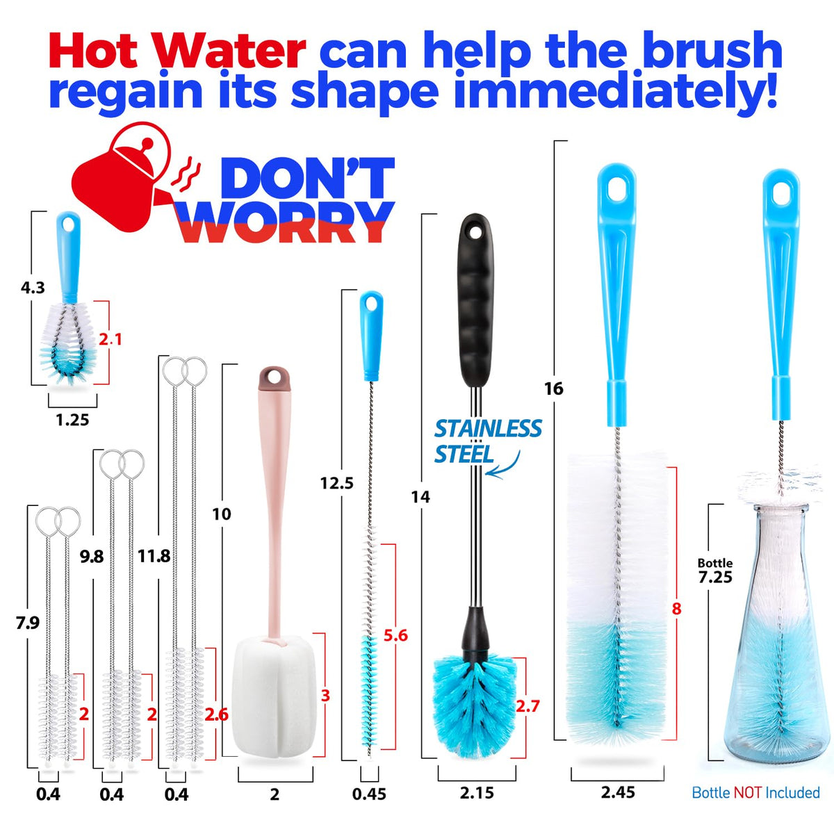 Bottle Brush Tube Cleaning Lab Set with Long Handle
