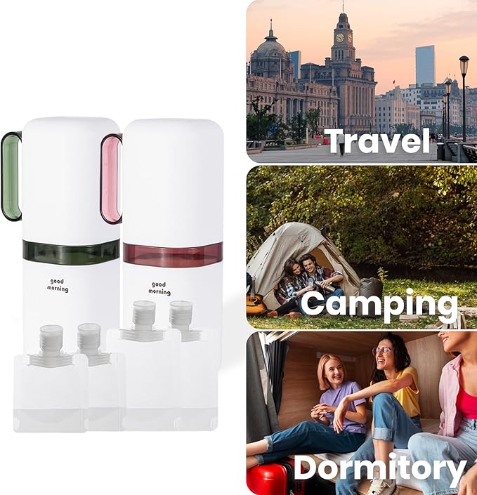 Travel Toothbrush Holder,Toothbrush Holder and Rinse Cup with Handle Toothbrush Travel Case and Portable Travel Pouches for Toiletries Set (Green+Purple+4pc Bag)
