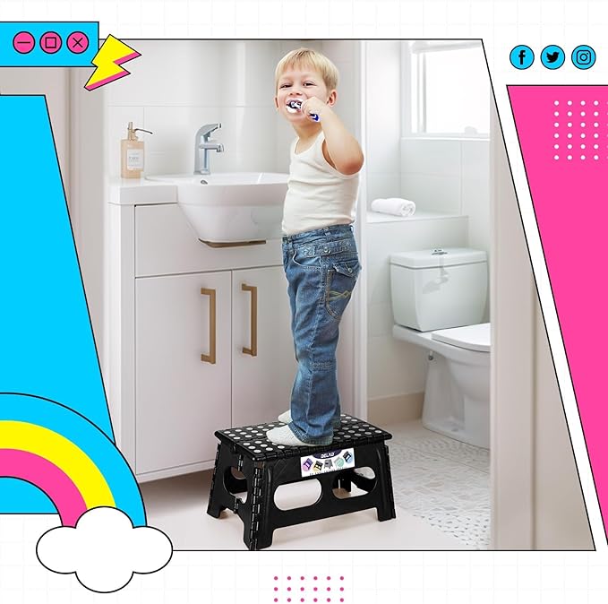 Delxo Folding Step Stool for Kids and Adults,15-Inch Extra Wide 9 Inch 2 Pack Height Heavy Duty Stepping Stool More Safe and Comfortable Non Slip Foldable Step Stool Black
