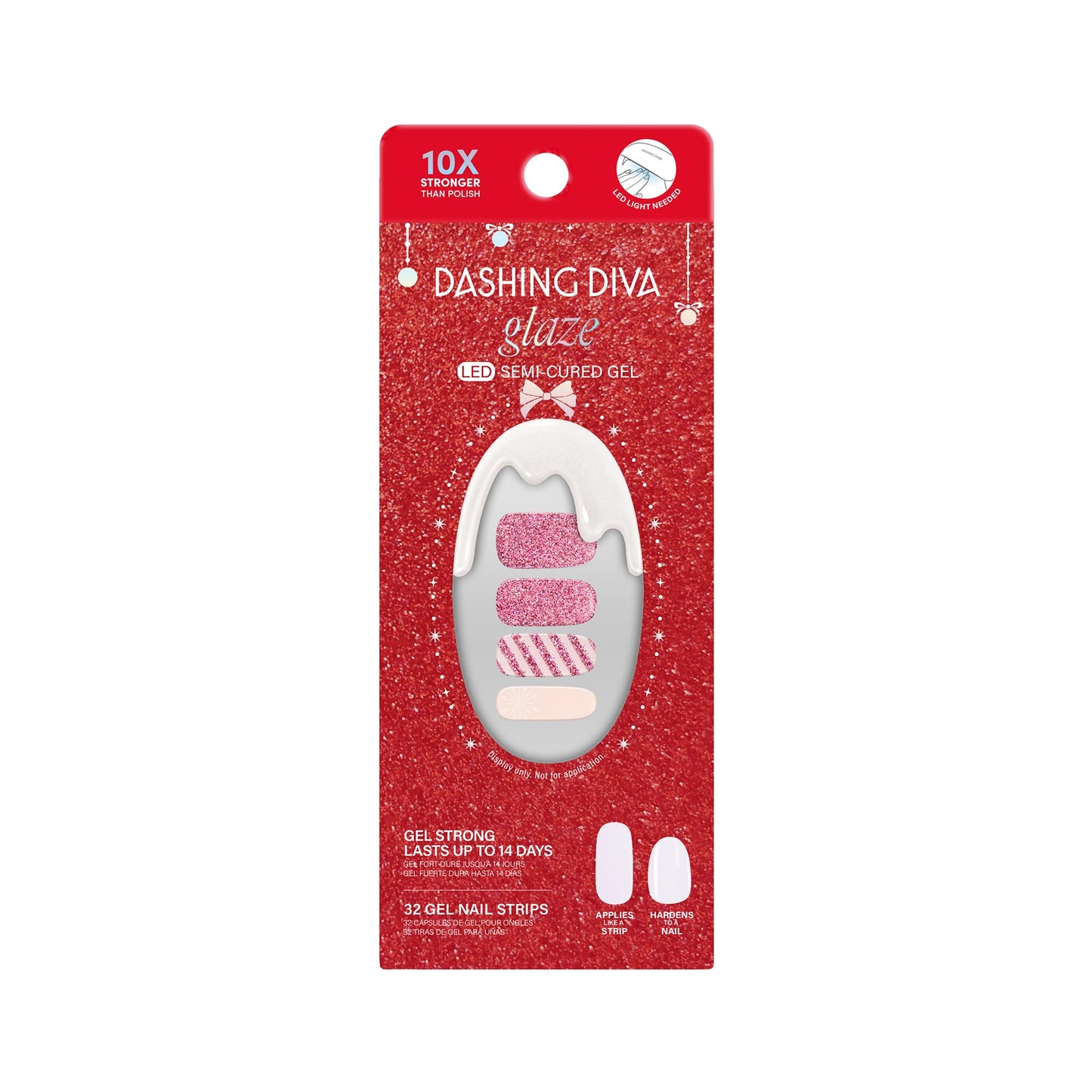 Dashing Diva Glaze Nail Strip Set - Rose Holiday - Long Lasting, Chip Resistant, Semi-Cured Gel Nail Strips - Gel Set - 4-Piece Manicure Kit with 32 Strips