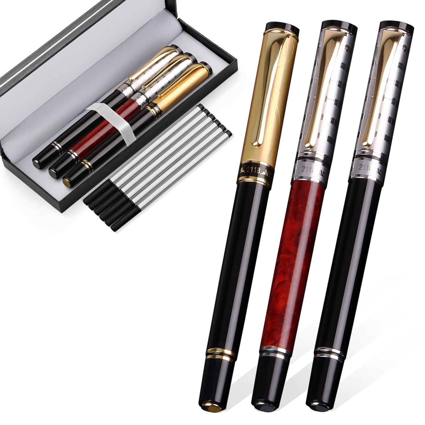 Shiduode Luxury Gel Ballpoint Pens,Personalized Black Ink Pen Set with 6 Pcs Extras Replaceable Metal Refills, Ultra-Smooth Writing Experience, Perfect for Gifts,Business,Office