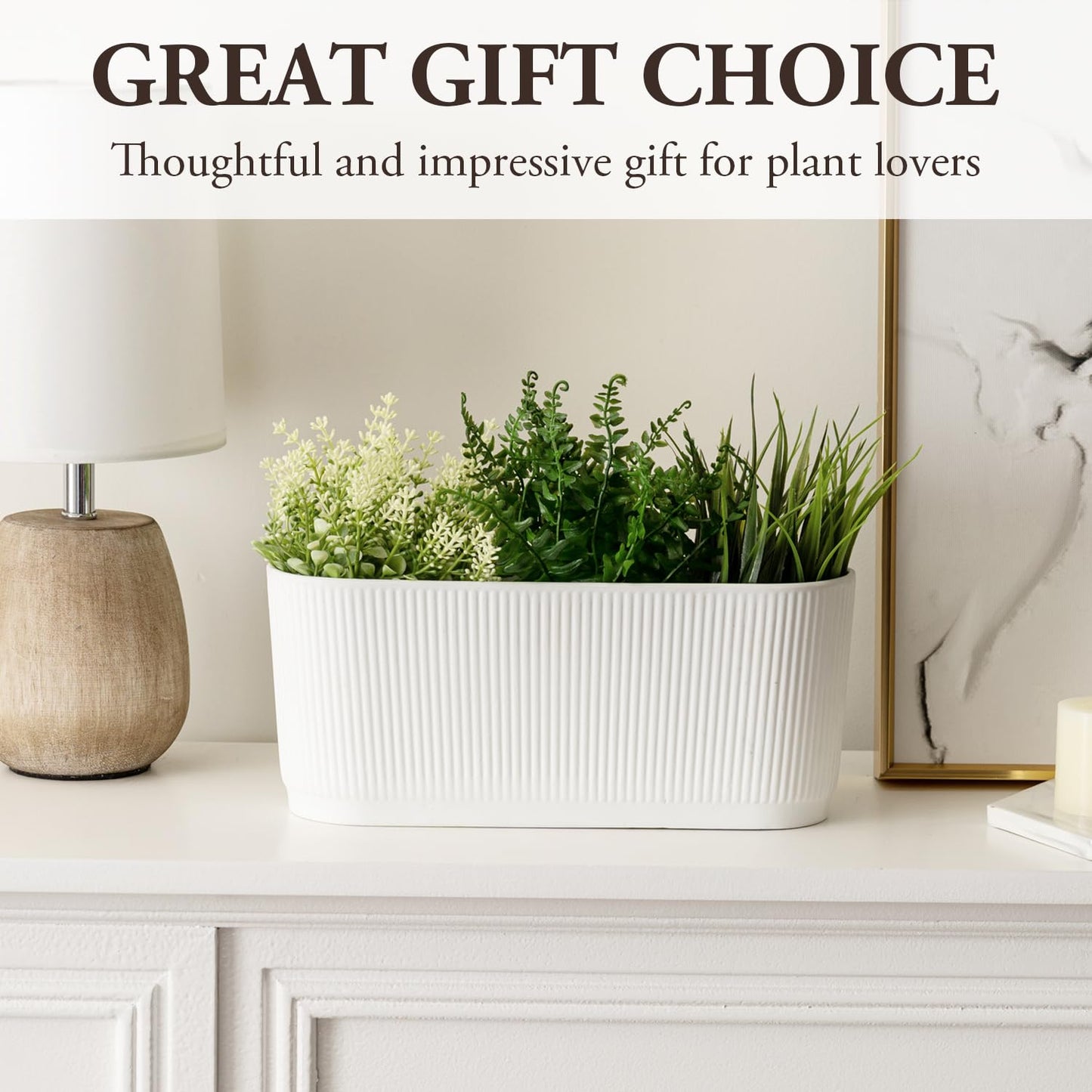 MyGift 11 Inch Ceramic Herb Planter with Drainage, Modern 3 Compartment Plant Pot, Decorative Garden Pots for Planting Herbs Flowers Succulents