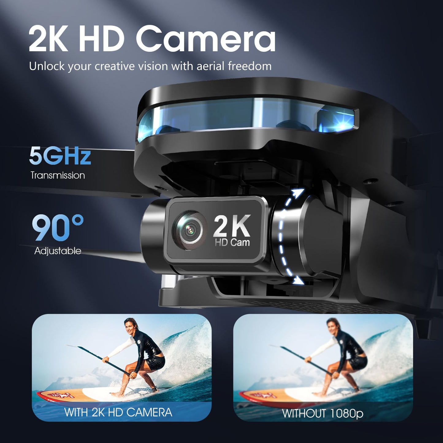 GPS Drone with EIS 2K Camera for Adults, 7.22 inch Screen on Remote Controller, 64 Mins Flight, Long Range Transmission, 3 Speed Adjustable, Follow Me, AI Track, AI Night Shot, Auto Return, Lightweight and Foldable RC Drones for Beginner Toy Gifts, Under