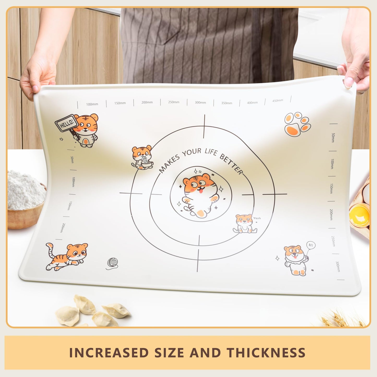 COOKSTYLE 34x24 Inch Extra Thick Silicone Pastry Board, Silicone Baking Mat with Measurements, Non-slip Silicone Mat, Kneading Counter Mat, Non-Stick Dough Mat with Edge Heightening