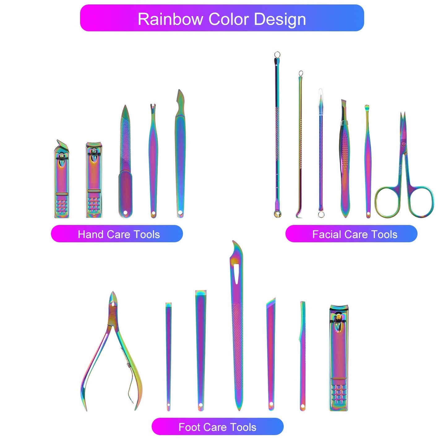 Rainbow Manicure Kits 18 Pcs Nail Clippers for Women Gift SFYDOM Women's Rainbow Leather Manicure Set (18-RainbowManicure Kits)