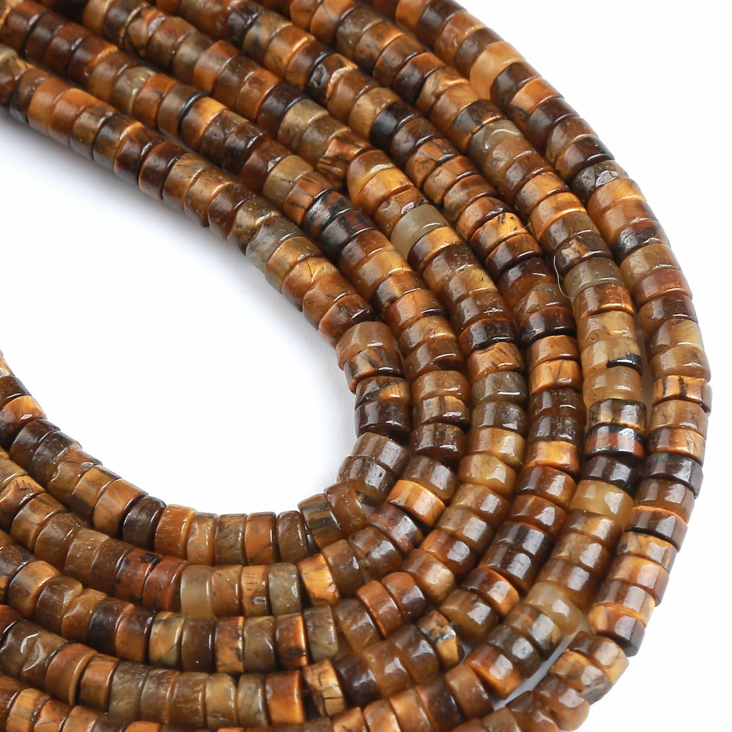 150pcs 2x4mm Natural Yellow Tiger Eye Stone Tube Shape Beads Loose Flat Round Cylinder Flat Spacer Stone Beads for Bracelet Earrings Jewelry Making