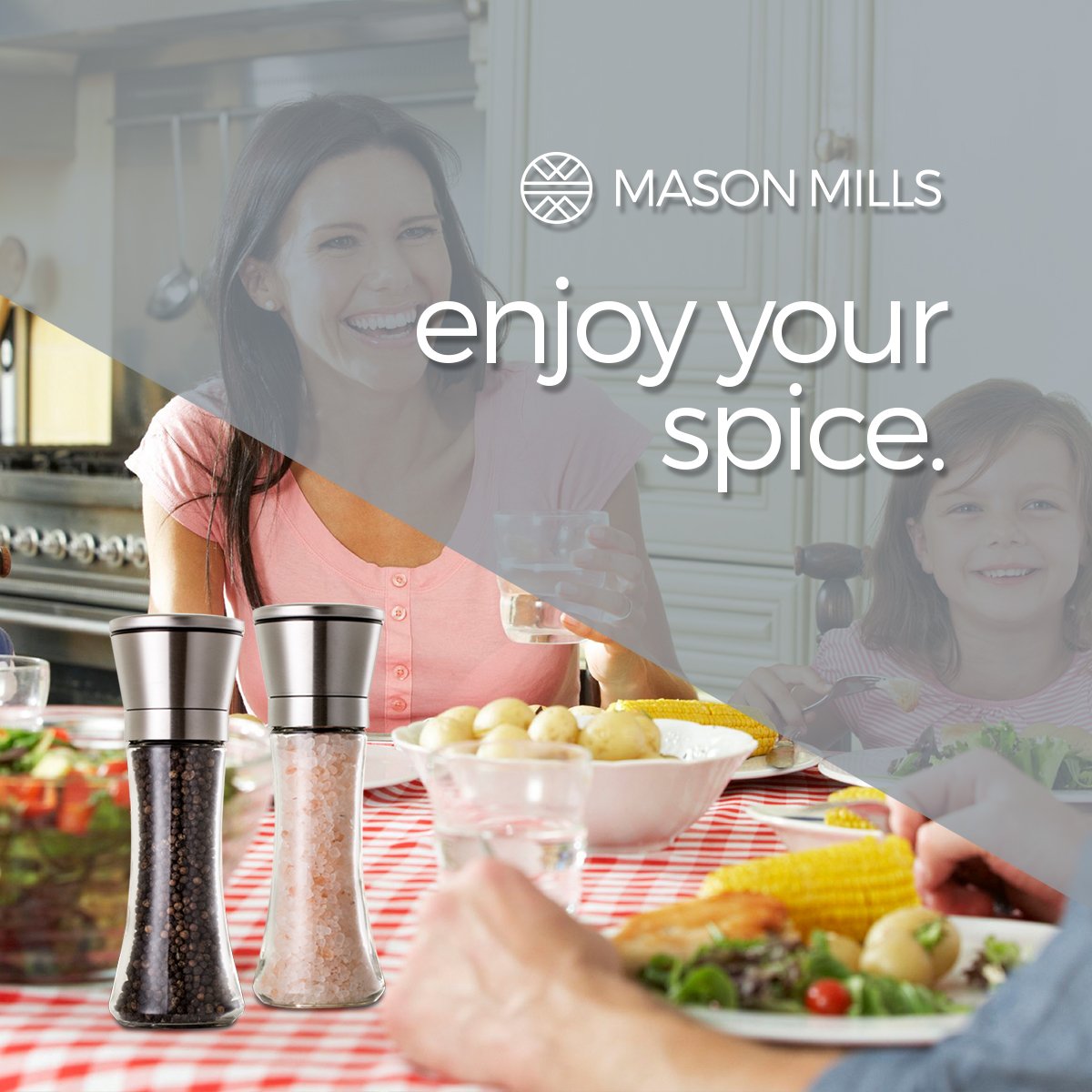 Prefilled Stainless Steel Salt and Pepper Grinder - Includes Pink Himalayan Salt - Glass and Stainless Steel Mill - Large Capacity Shaker - Top Loading Design by Mason Mills