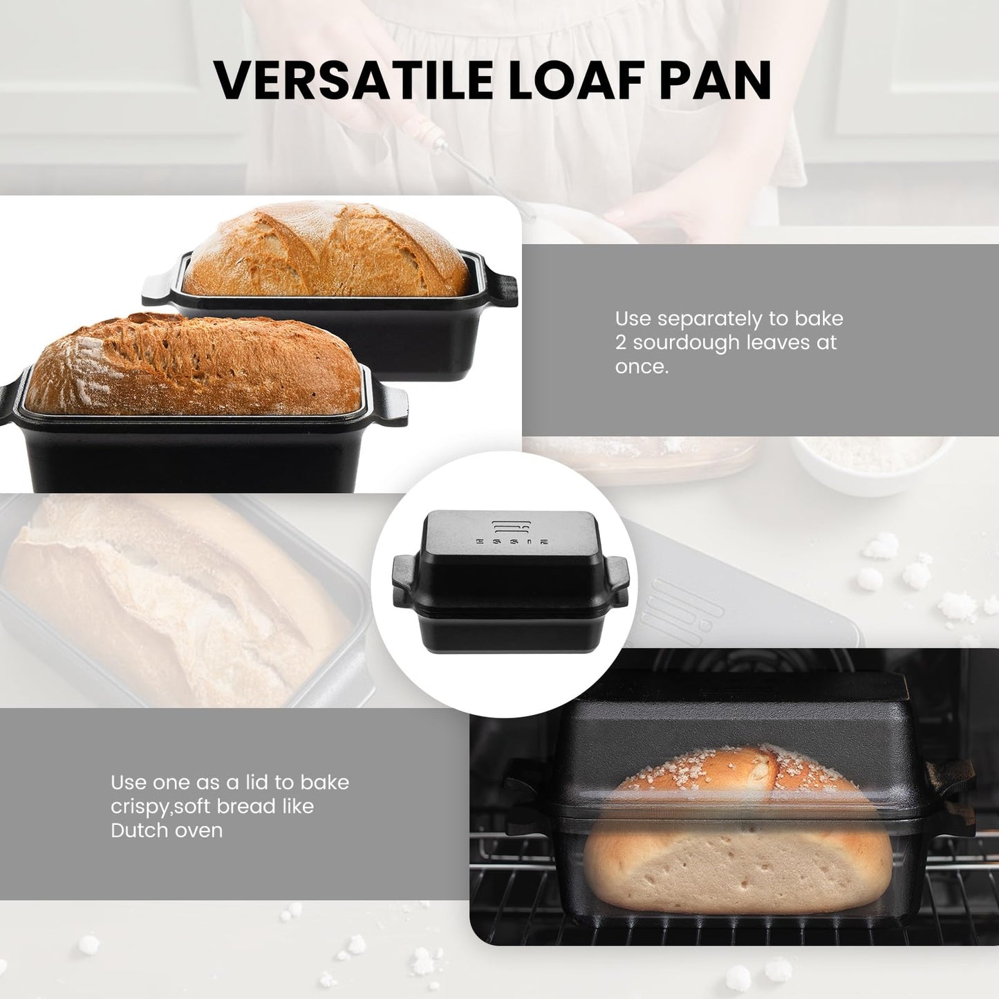 RYEDE Cast Iron Duct Oven for Sourdough Bread baking, 9×5 Loaf Pan with Lid, Bread Pans for Homemade Bread, 2 in 1 Dutch Oven Pot with Lid, Pre-Seasoned (4.5 QT)
