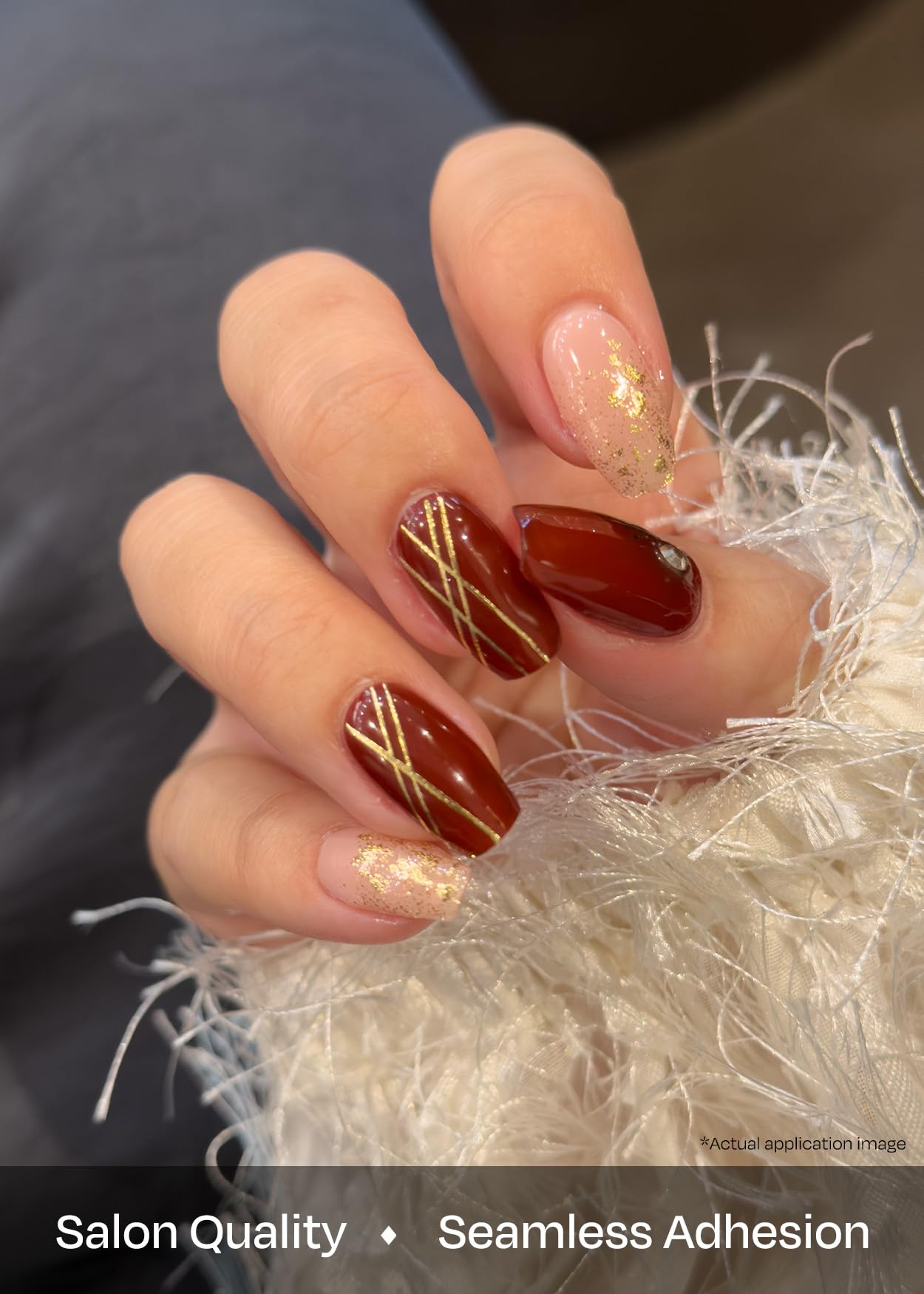 ohora Semi Cured Gel Nail Strips (N Ruby Glint) - Works with Any Lamps, Salon-Quality, Long Lasting, Easy to Apply & Remove - Includes 2 Prep Pads, Nail File & Wooden Stick