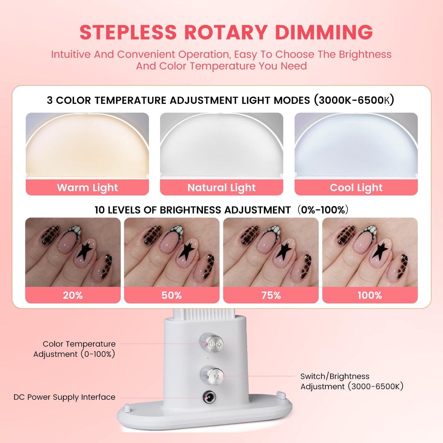 Rosiour Half Moon Light for Nail Desk: 18.5" Half Moon Nail Tech Light with Phone Holder -Shadow-Free Arch Nail Table Lamp with with 3 Color Modes & 10 Brightness for Manicure Salon (White, 18inch)