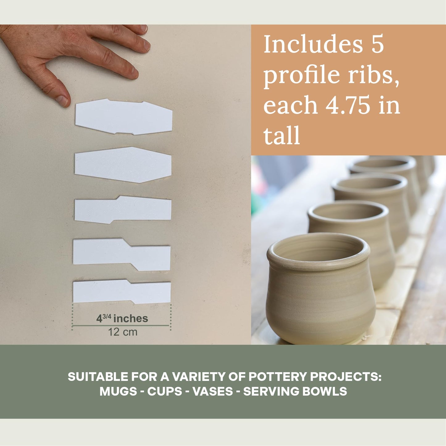 OUTPOST POTTERY Profile Ribs - Precision Pottery Rib Tools Made W/Durable PLA for Consistent Shapes, Floating Designs & Accurate Craft - Texture & Trimming Tools (Angular Bundle)