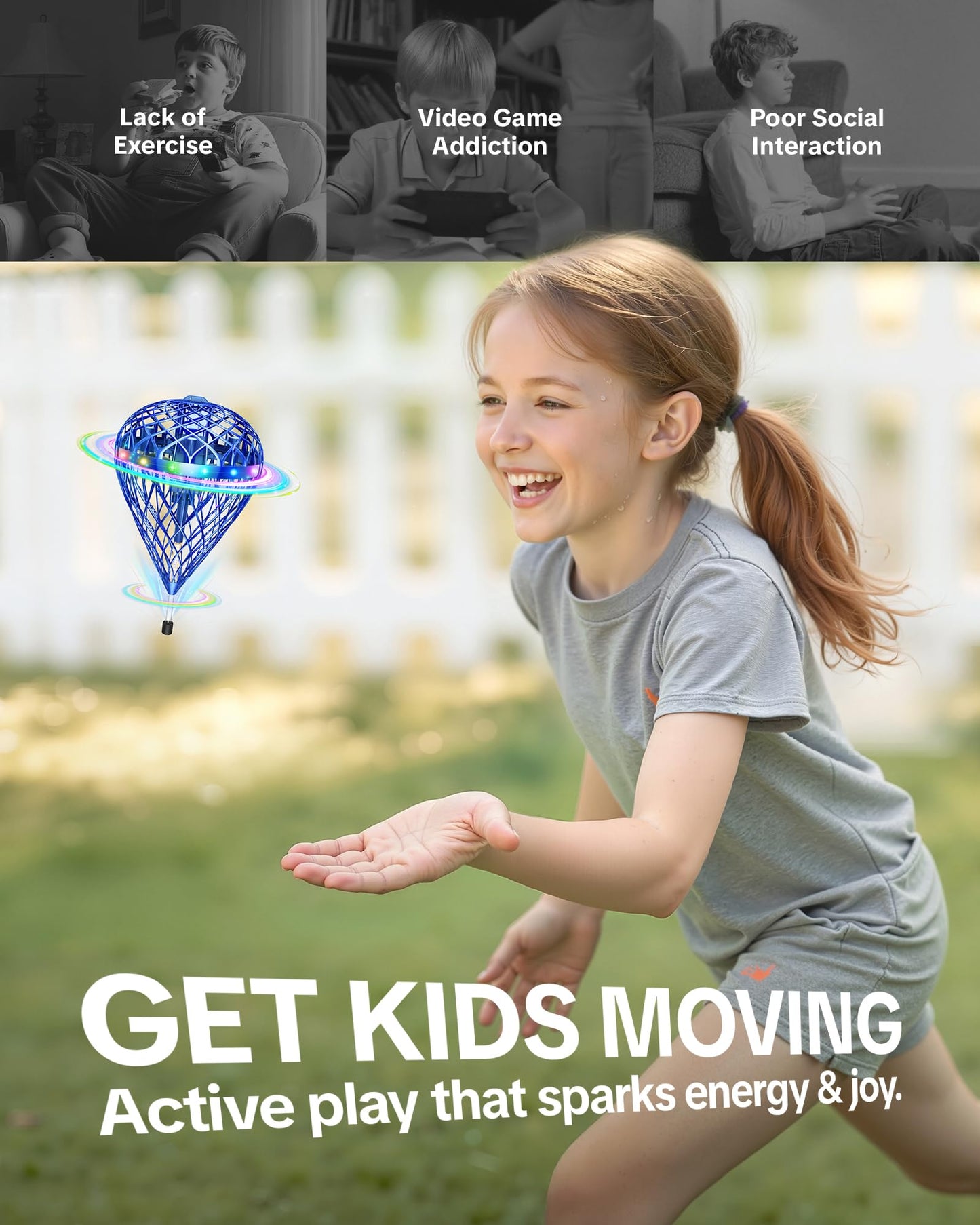 Flystars Flying Bouncing Toys, Next-Gen Pro 2025 Cosmic Globe Flying Orb Ball Motion-Control Hover Spinner with 3D Flips, Cool Birthday Toy for Kids 6+ Boys Girls Teens (Blue-L)