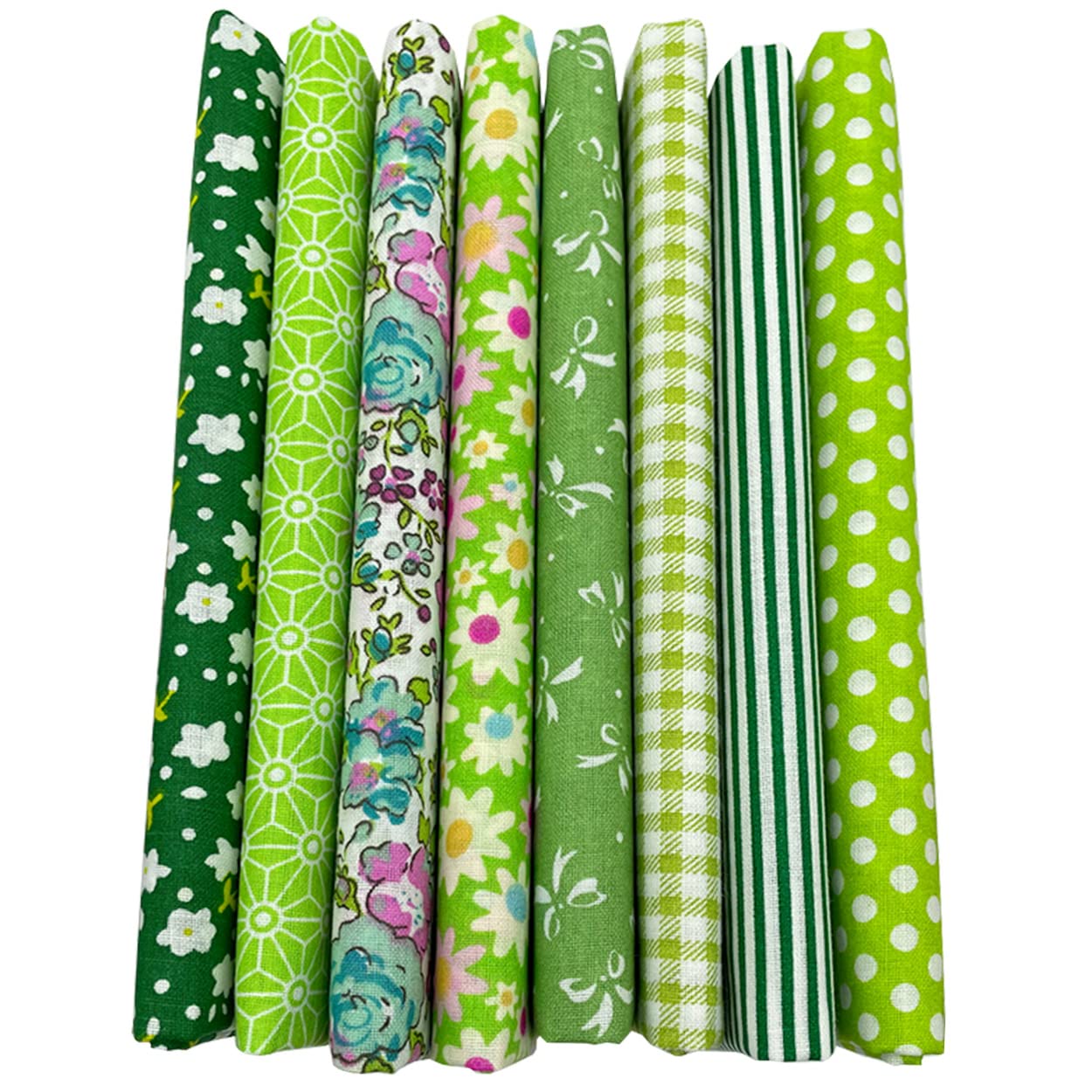 Jukway 8Pcs 20 x 20 Inch Sewing Fabric Squares, Cotton Crafts Fabric Bundles Floral Patterns Printed Tissue Patchwork Fabrics Square for Quilting, Home Décor, Scrapbooking, Handwork (Green)