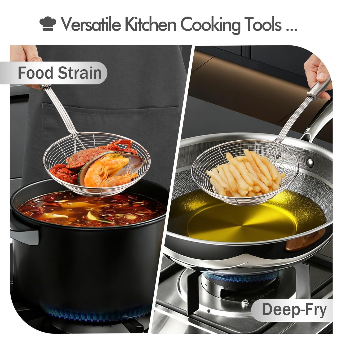 6.14 Inch Oil Spider Strainer Kitchen Cooking Tools With Mesh Filter,Stainless Steel Slotted Skimmer Spoon For Deep Fryer Basket,Strainer For Noodle,Pasta,Donut