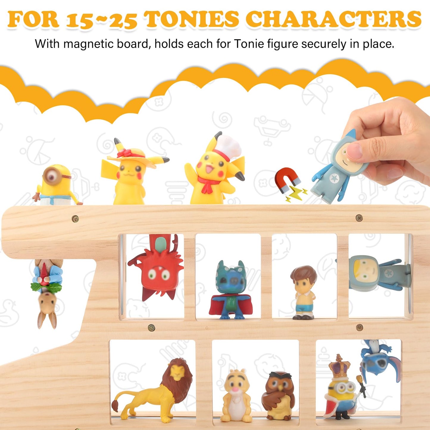 RZYLKA Car for Tonies Box Figures Characters Organizer Storage Shelf Wall Mounted, Bus Wooden Magnetic Floating Shelves for Tonies Characters, Display Collection 15~25 Characters