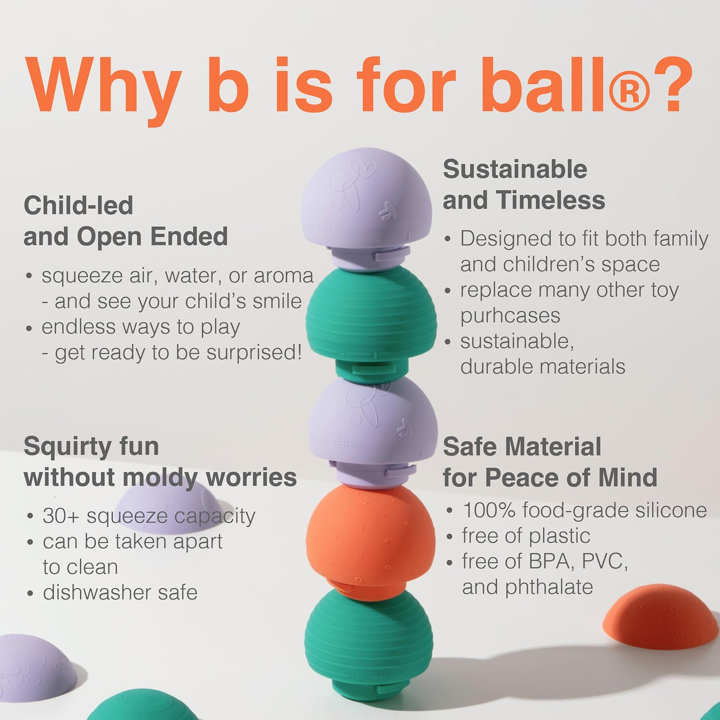 b is for Ball® Food Grade Silicone Sensory Baby & Toddler Ball | teether | squirty Bath Toy | Stacking Toy | Montessori Toy | Dishwasher Safe | 6 Months+ | 2 Ball Set
