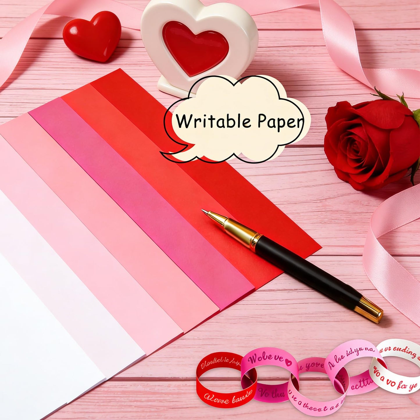 BOUBONI 600 Pieces Valentine's Day Paper Chains Paper Strips 1 x 7 Inch for Wedding Party Decorations DIY Crafts Favors (Pink & Red & White )