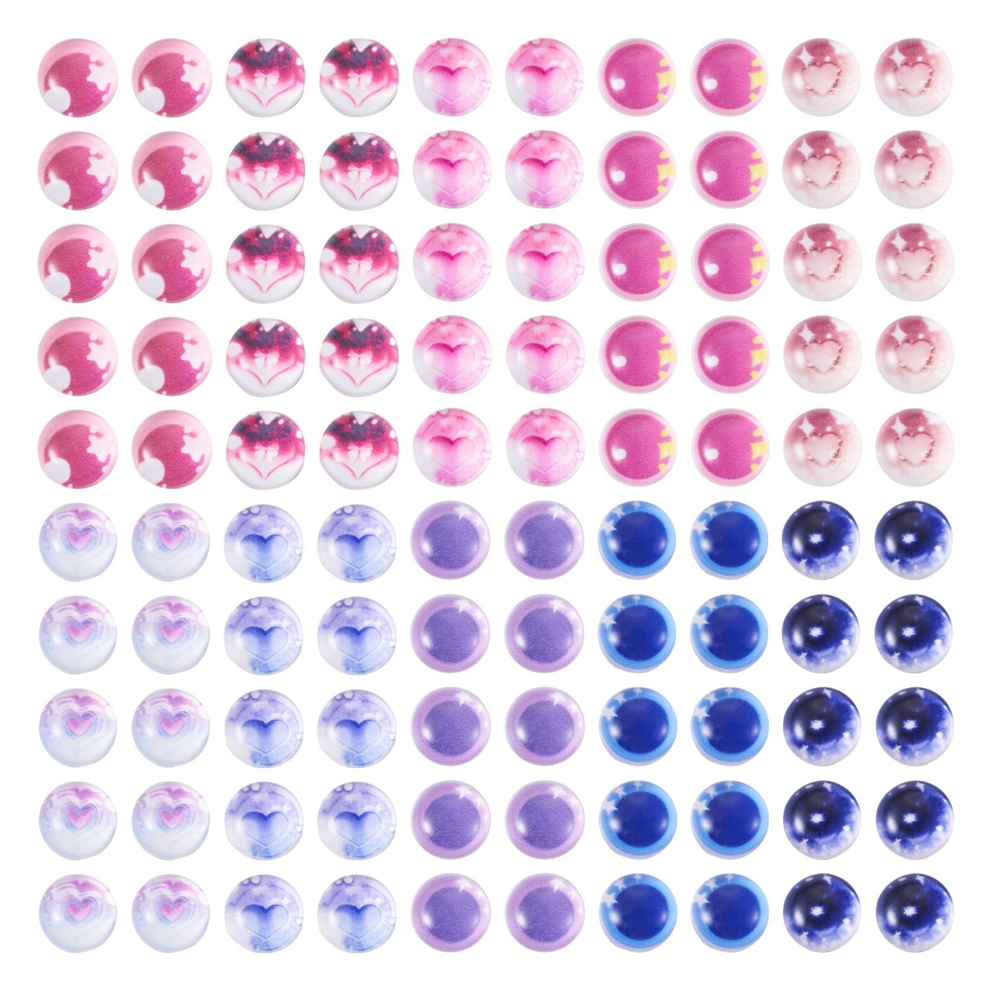 Craftdady 100Pcs 8mm Flat Round Dome Cabochons Glass Craft Doll Eyes Mixed Color Crystal Heart Pattern Eyes DIY Craft Art Cabochon for Doll Puppet Plush Animal Crafts DIY Jewelry Making
