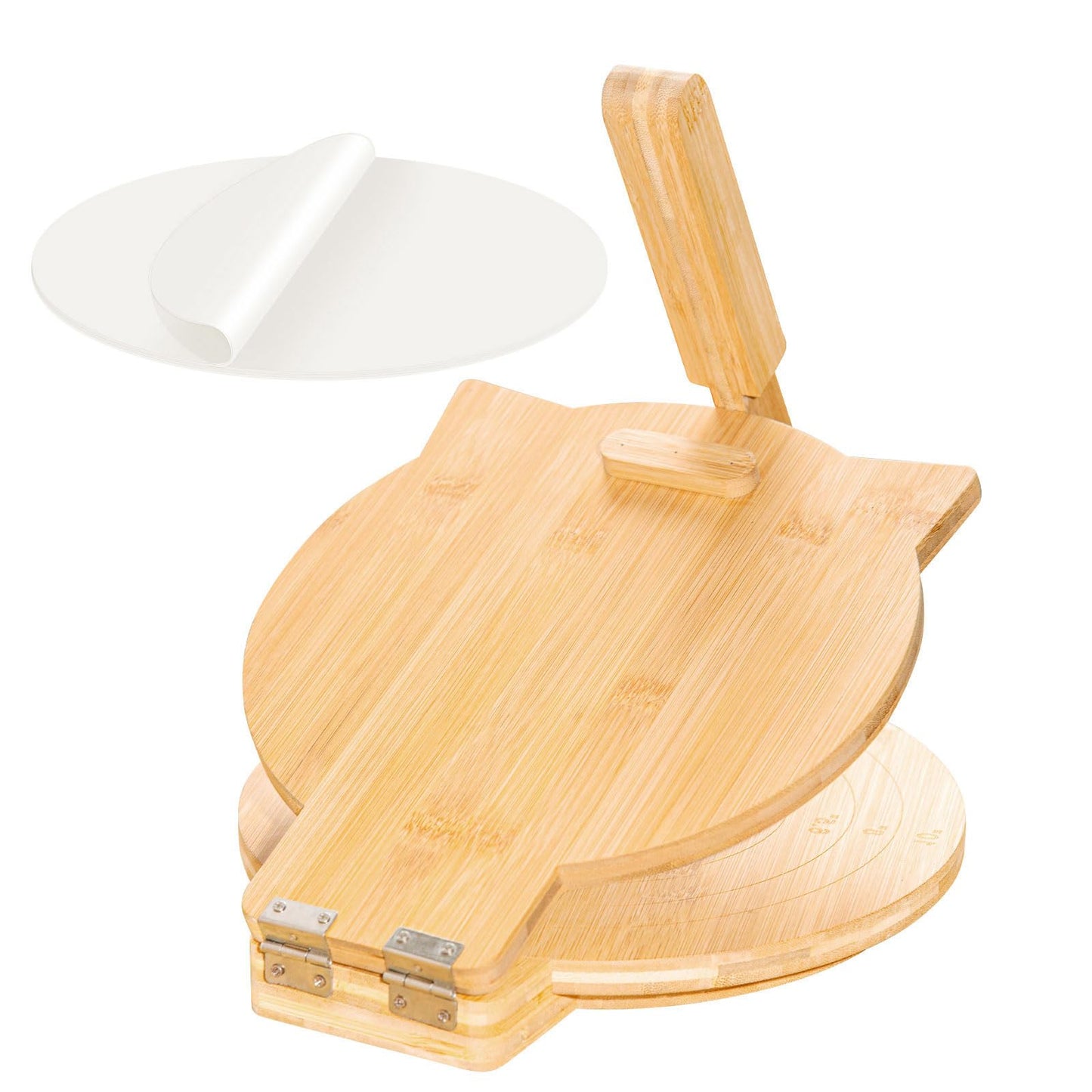 Cuesonmy Tortilla Press 10 Inch Bamboo Tortillas Maker with 100PCS Parchment Paper Large Tortillera Presser for Mexican Taco, Pataconera, Dough Press