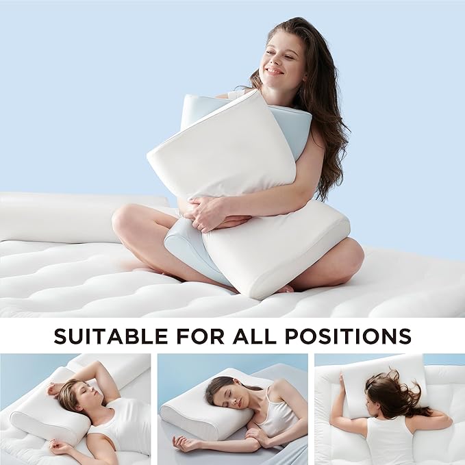 Bedsure Pillow for Neck Pain Relief - Ergonomic Odorless Memory Foam Cervical Contour Neck Support Orthopedic Pillow for Side, Back, Stomach Sleeper