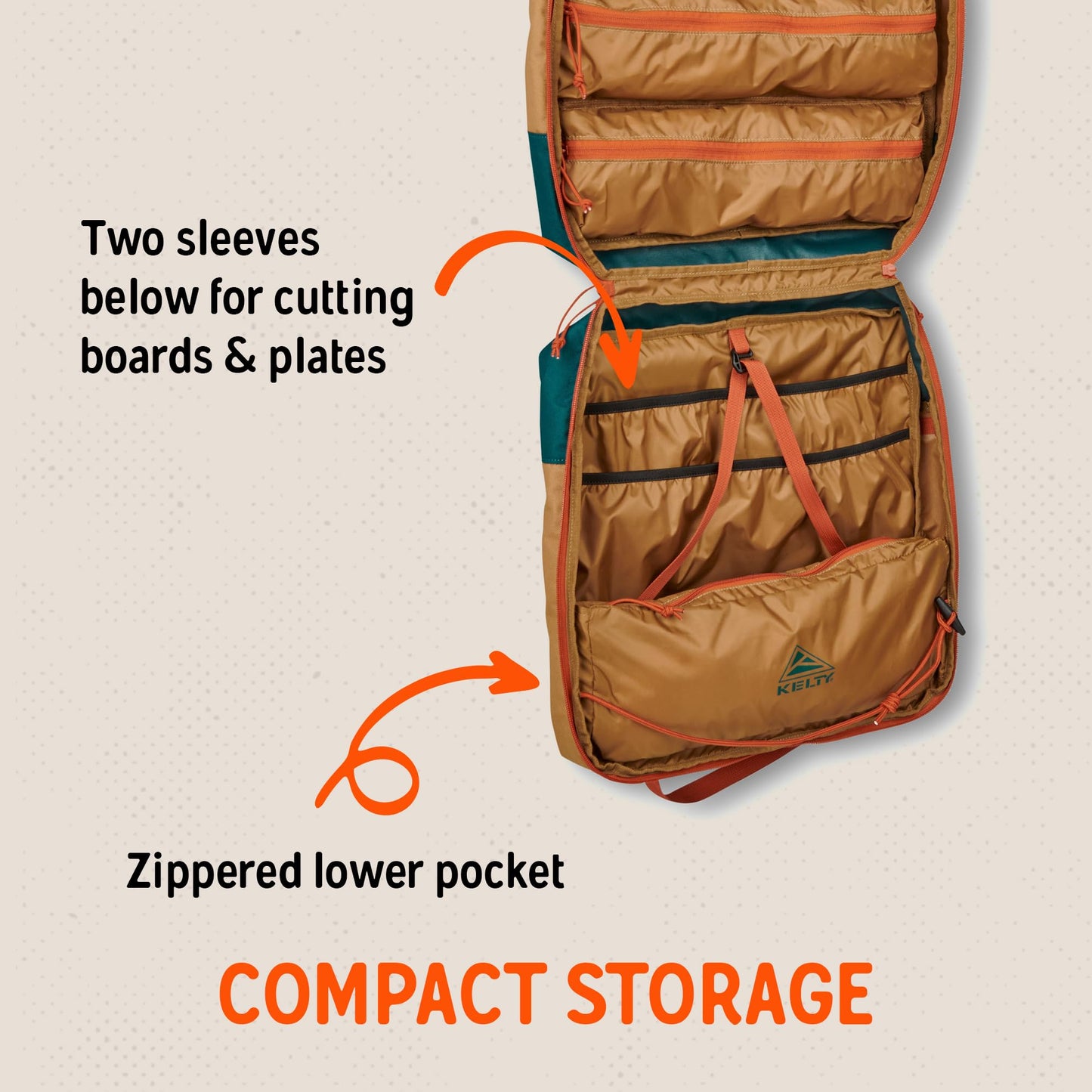 Kelty Camp Galley – Camp Kitchen Organization Kit, Pockets, Compartments for Outdoor Cooking Essentials, Plastic, DULL GOLD/DEEP TEAL