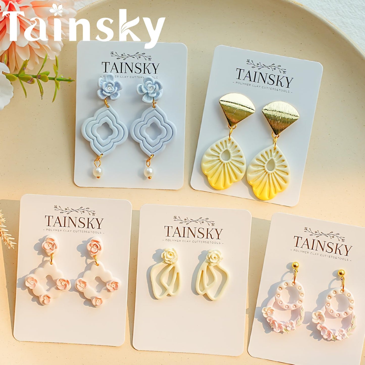 TAINSKY Geometric Clay Cutters, 15 Shapes Polymer Clay Cutters for Earrings Making, Organic Polymer Clay Cutters, Boho Clay Cutters for Polymer Clay Jewelry