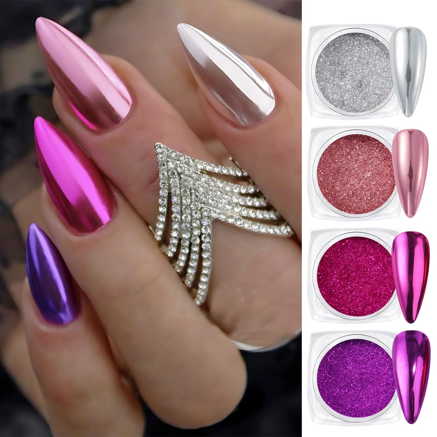 Metallic Chrome Mirror Nail Art Powder Set, Gold Silver Nail Foils Gorgeous Nail Glitter Aluminum Sequins Holographic Glitter Powder Pigment for Manicure