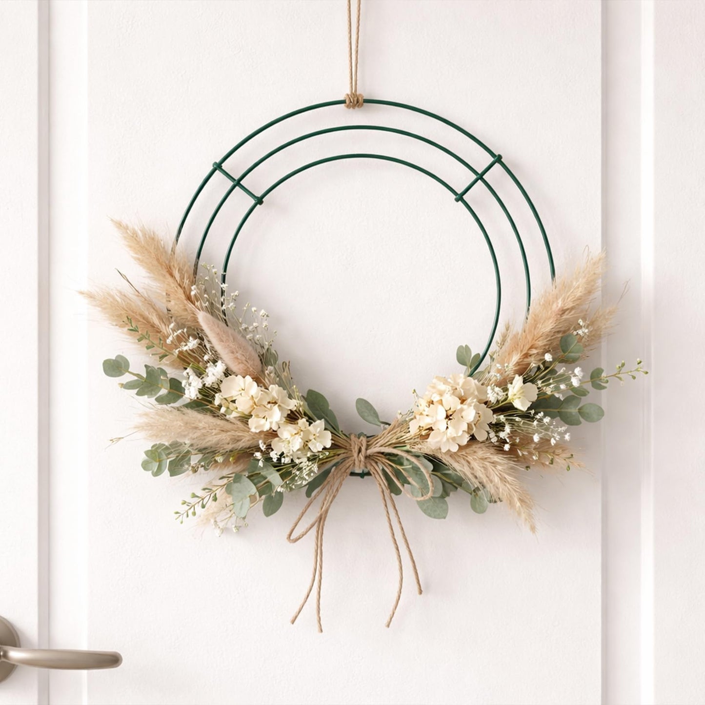 UltraOutlet 6 Pack 14 Inch Metal Wreath Frame Wreath Ring for Crafts with 6 Adhesive Hooks and 3.3 Yard Burlap, Front Door Christmas New Year Valentines Wedding Decoration