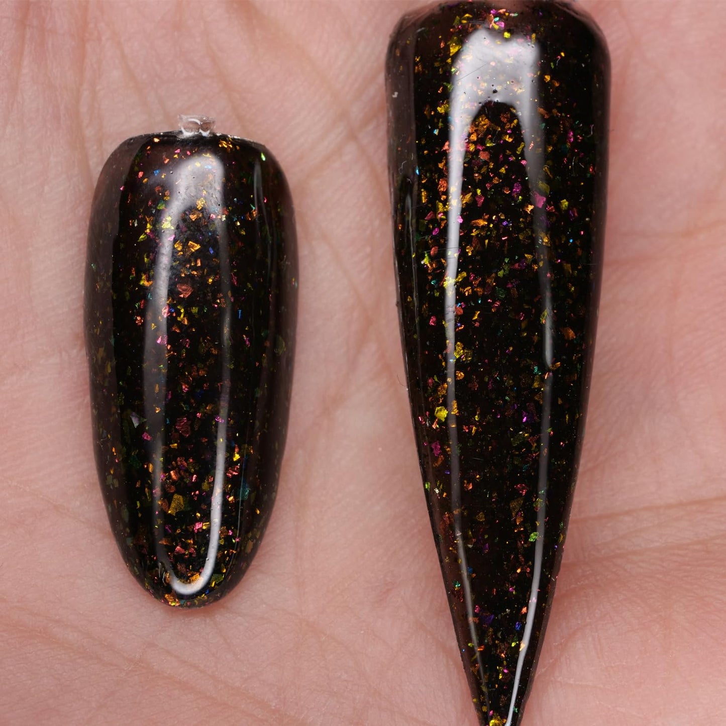 Glow in the dark Black Nail Acrylic Powder Mixed with Holographic Chameleon Opal Flakies (Black63bh, 2OZ)