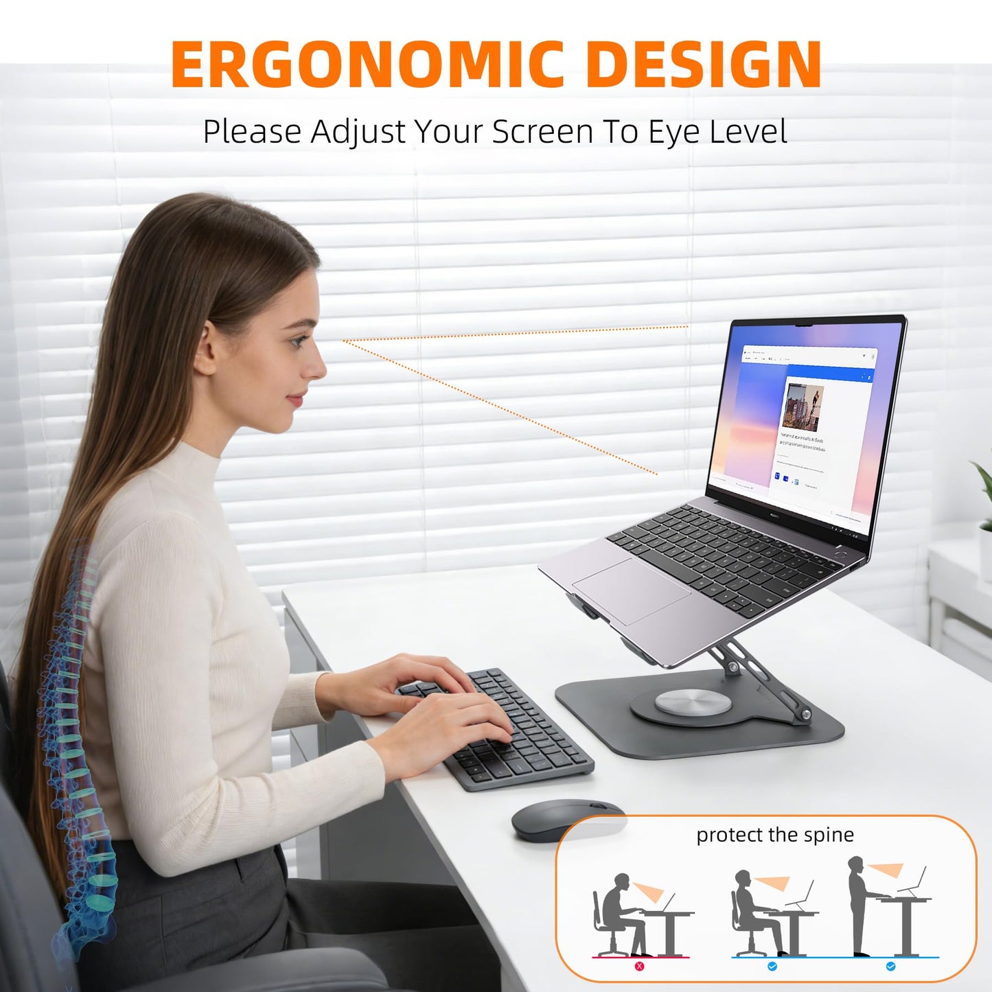 Adjustable Laptop Stand for Desk, Laptop Riser with 360 Rotating Base, Ergonomic Laptop Holder for Desk, Foldable Portable for Office & Home Compatible with MacBook Air Pro, Dell, HP (10-17.3'')
